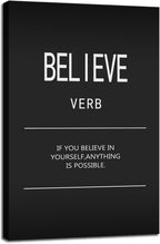 Motivational Office Positive Poster Believe Verb Inspirational Wall Art Printed on Canvas Modern Home Decor Painting Artwork for Living Room Bedroom Picture Stretched and Framed[24" W x 36" H]