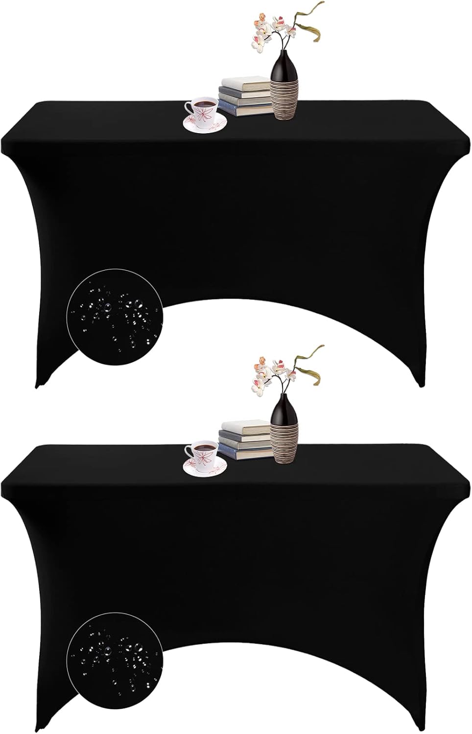 2Pack Spandex Waterproof Table Covers 4ft，Spandex 4ft Waterproof Table Cover for Party,Wedding, Banquet, and Events(Black)
