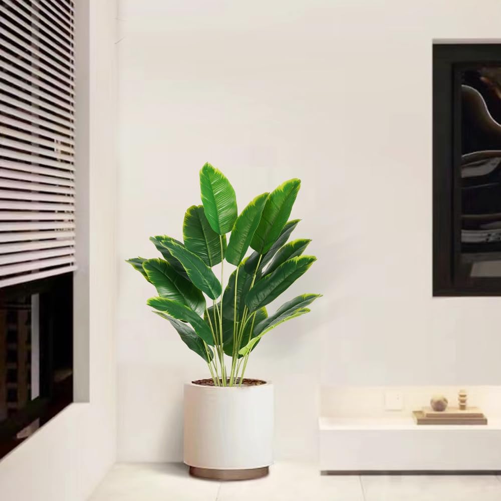 Melorca&Guilla Artificial Plants 2PCS 30“Artificial Bird of Paradise Plants,Faux Banana Tree,Fake Plants Tropical Greenery Shrubs Bushes for Garden Porch Window Box Shop Office Home Décor