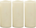 Waterproof Outdoor Battery Operated Flameless Candles with Auto Timer Flickering Plastic Resin Electric LED Pillar Lights for Lantern Patio Garden Wedding Party Decorations 3x7 Inches 3 Pack Ivory
