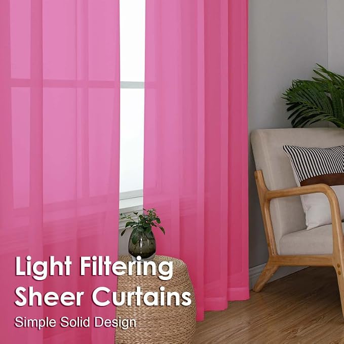 Hot Pink Sheer Curtains 45 Inches Long 2 Panels - Image 5