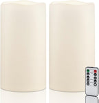 Amagic 2 Pack 6" x 4" Outdoor Plastic Electric flameless Candles with Remote Control and Timer, Battery Operated Flickering LED Pillar Fake Candle for Home, Wedding Decor, Ivory