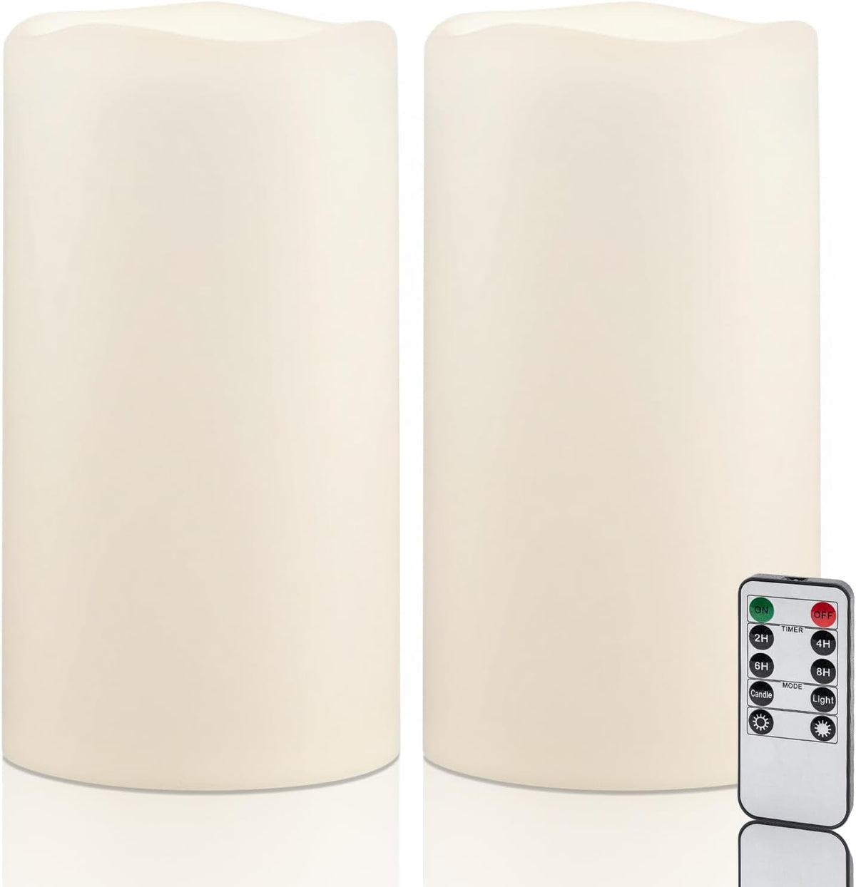 Amagic 2 Pack 6" x 4" Outdoor Plastic Electric flameless Candles with Remote Control and Timer, Battery Operated Flickering LED Pillar Fake Candle for Home, Wedding Decor, Ivory