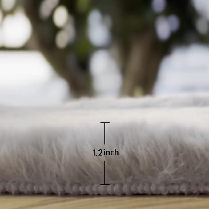 ORINOVA Light Gray Faux Fuzzy Fur Washable Rugs - Image 2