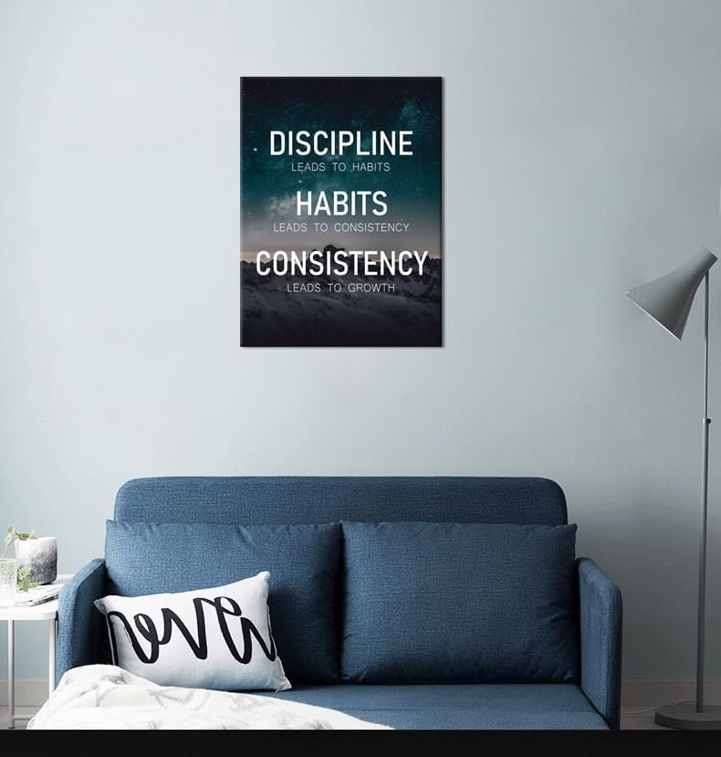 Inspirational Wall Art Discipline Habits Consistency Growth Motivational Poster Canvas Prints Artwork for Office Modern Home Decor Painting Pictures Stretched and Framed Ready to Hang [18''Wx 24''H]