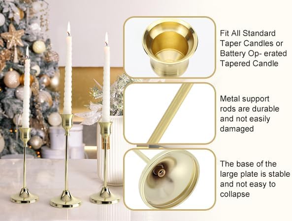 Candlestick Holders 6PCS, Metal Taper Candle Holder, Gold Candle Holders for Pillar Candles, Candle Holder for Halloween Decorations