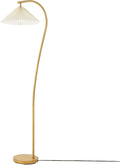 GLOBE Electric x Novogratz 61000043 62" Floor Lamp, Wood Toned, White Pleated Shade, Pivot Joint on Shade, On/Off Foot Switch, Black Cord, Modern Lighting for Living Room or Office