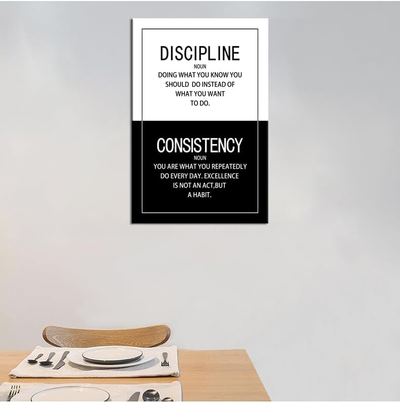 WYJDFART Inspirational Wall Art Discipline Consistency Noun Motivational Posters Picture Prints Canvas Modern Home Decor Painting Artwork for Office Stretched and Framed Ready to Hang [12''W x 18''H]