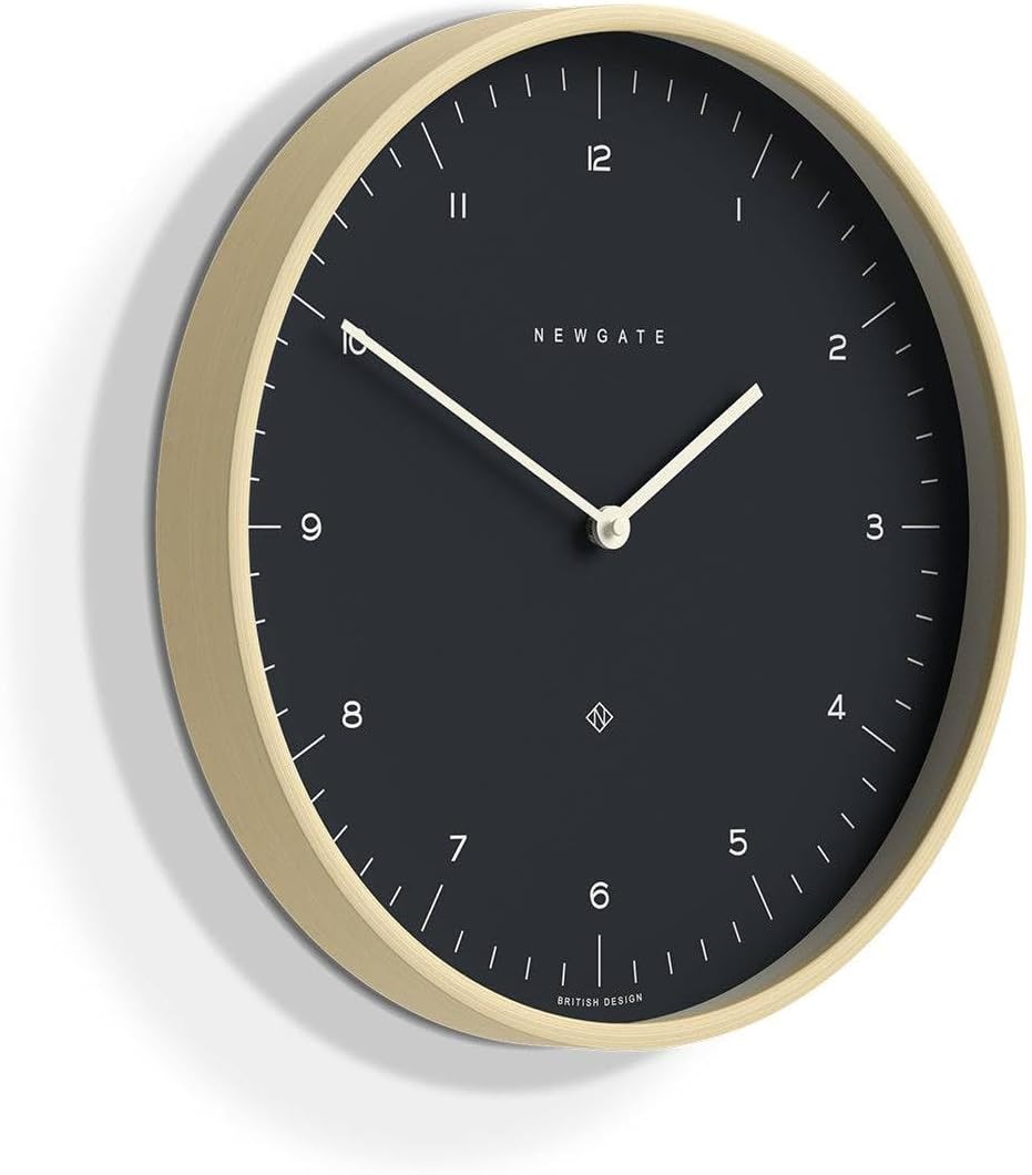 NEWGATE® Mr Clarke Wall Clock | Large Scandi Inspired Plywood Clock | 16 inch | Pale Wood case with Dark Grey dial | Modern Minimalist Design for Kitchen, Living Room or Office
