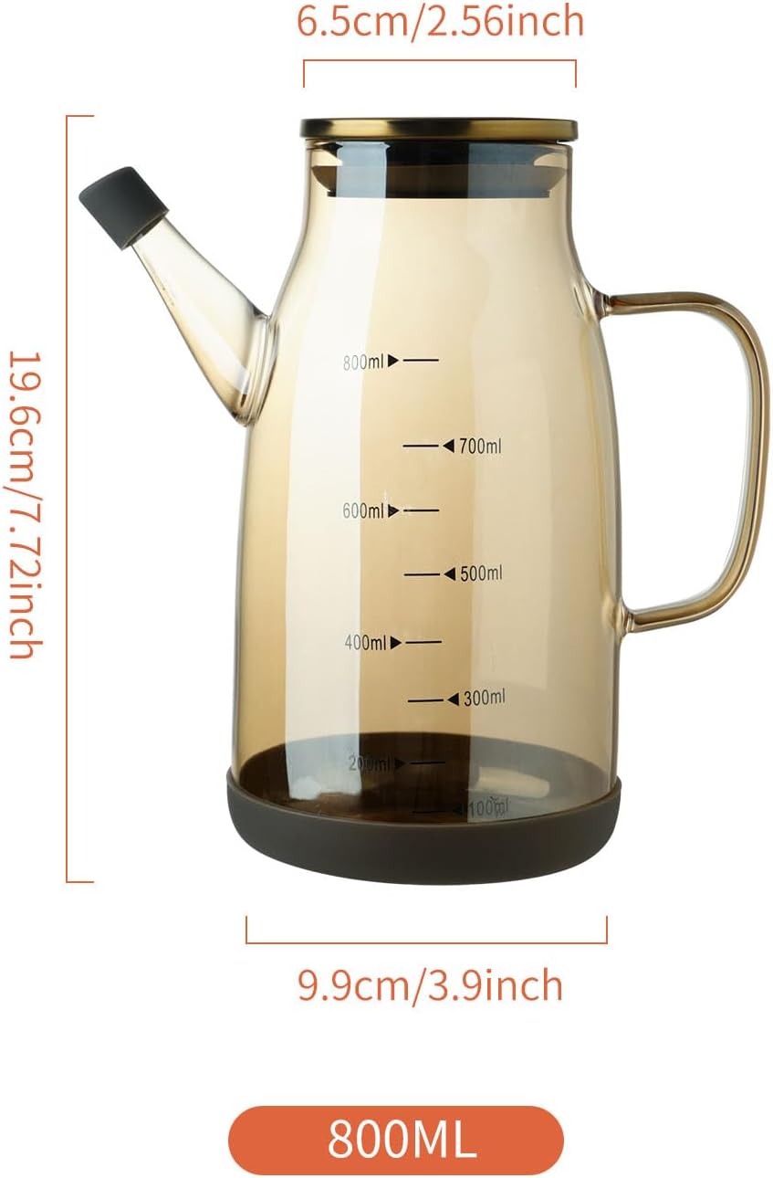 Large Glass Oil Dispenser Bottle for Kitchen Cooking Recipiente Para Aceite De Cocina Olive Oil Vinegar Dispenser Cruet Stainless Steel Lid No Drip Liquid Container (Champagne, 27oz / 800ml)