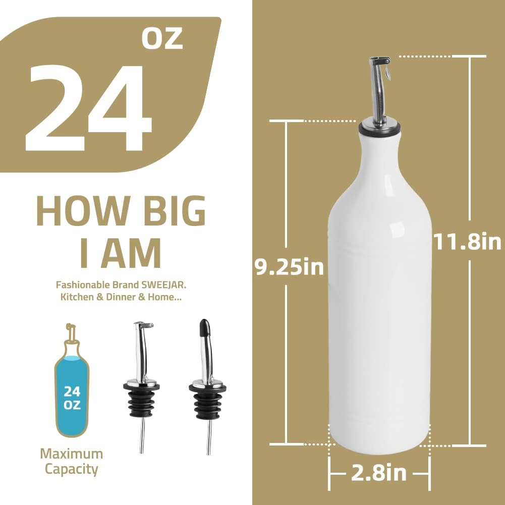 Sweejar Large Ceramic Olive Oil Dispenser Bottle, Opaque Oil Cruet Protects Oil to Reduce Oxidation, Suitable for Storage Oil, Vinegar, Soy Sauce & Other Liquids, Pack of 1, 24 Fl Oz (Turquoise)