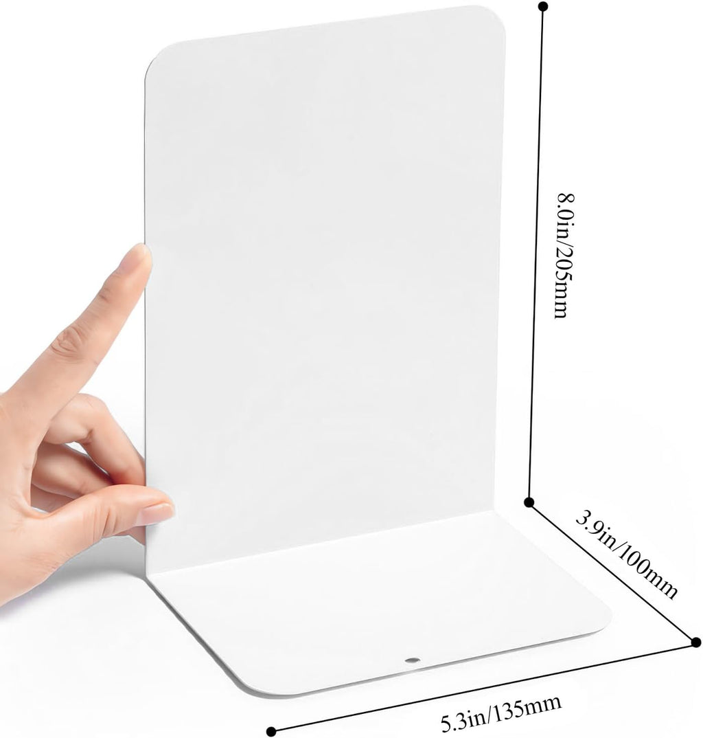 M&G Book Ends 1 Pair, White Large Metal Bookends for Shelves, L-Type Book Stopper for Heavy Books, Non-Skid Bookstand for Office Home School Supplies