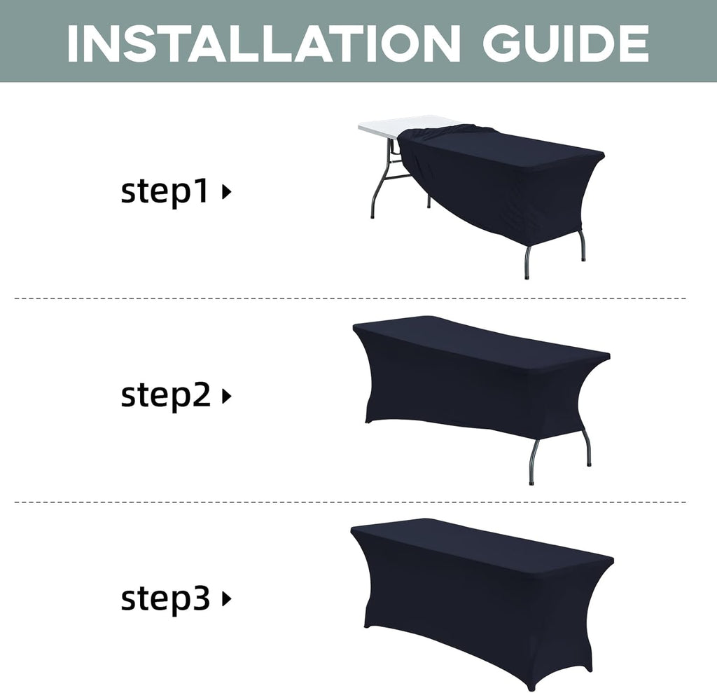 CWK 8FT Waterproof Stretch Spandex Table Cover for Rectangular Tables - Elastic Fitted Tablecloth for Folding Tables,Wrinkle Resistant Table Cloth for Parties, Weddings, Banquets & Events (Navy Blue)