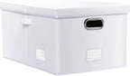 PRANDOM Collapsible Storage Box with Lid [1-Pack] Leather Fabric Foldable Storage Bin Organizer Container Basket Cube with Cover for Home Bedroom Closet Office Nursery White (22.8X15.7X11.8)