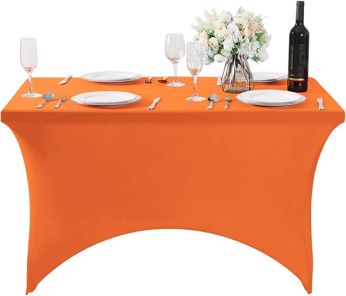 Spandex Table Cover for 4FT or 6ft or 8ft Table Universal Fitted Stretch Tablecloth for Party, Banquet, Wedding and Events-Orange