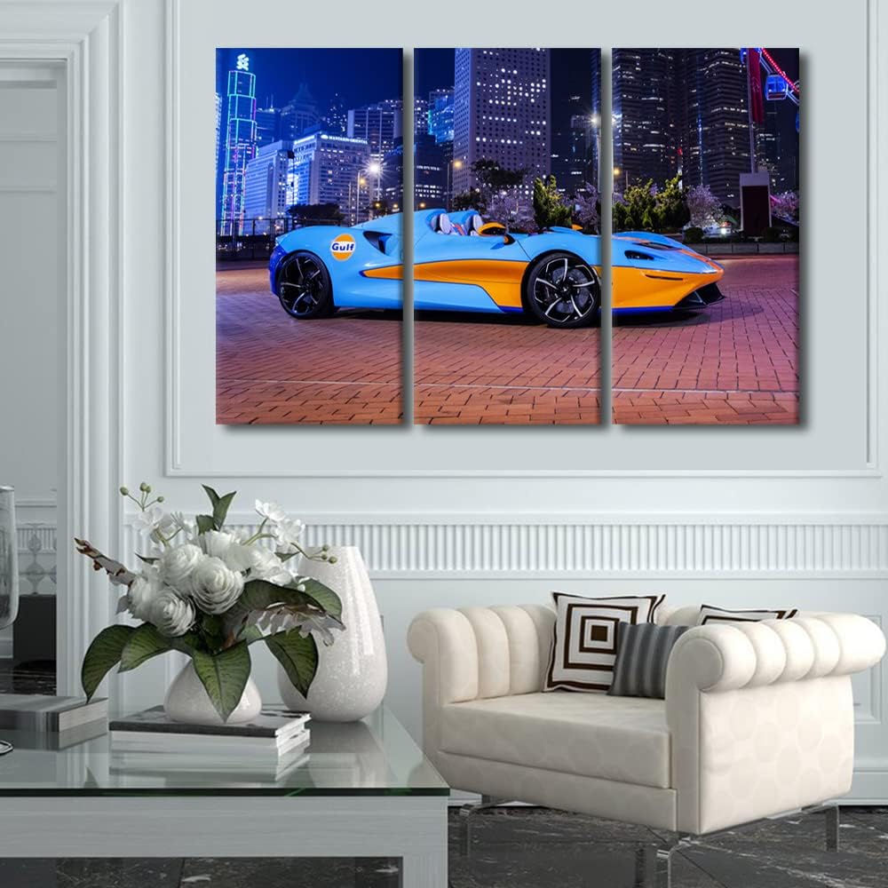 Sports Car Canvas Paintings Supercar Bedroom Wall Art City Night View Contemporary Home Decor Hypercar Bathroom Decor Wall Art 3 Panels Modern Artwork Ready to Hang for Living Room Office, 60"Wx40"H