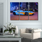Sports Car Canvas Paintings Supercar Bedroom Wall Art City Night View Contemporary Home Decor Hypercar Bathroom Decor Wall Art 3 Panels Modern Artwork Ready to Hang for Living Room Office, 60"Wx40"H