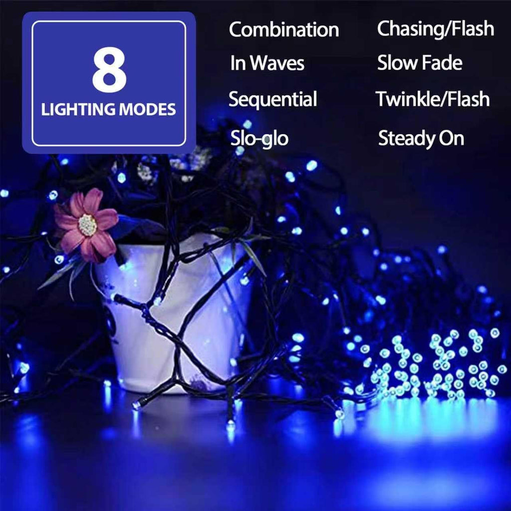 75.8 FT 200 LED Blue Christmas String Lights Outdoor & Indoor, Timer & Memory Function & 8 Modes, Extendable Ultra Bright Green Wire Mini Twinkle Lights for Xmas Tree Patio Holiday Party Garden Decor