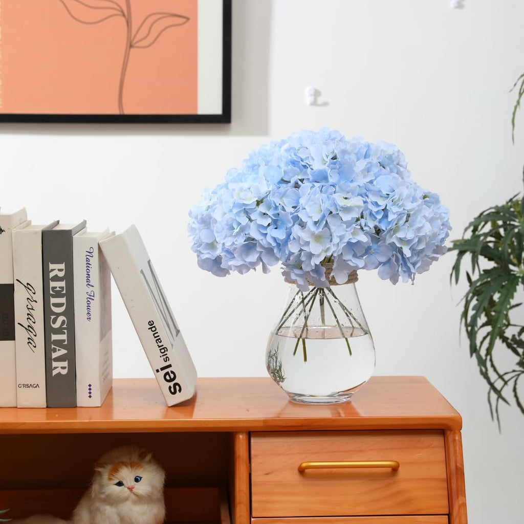 Tifuly Hydrangea Artificial Flowers -12 pcs Realistic Fake Hydrangea Silk Flowers with Stems Faux Hydrangea Flowers Heads for Office Home Party Wedding Centerpiece DIY Floral Decor(Sky Blue)