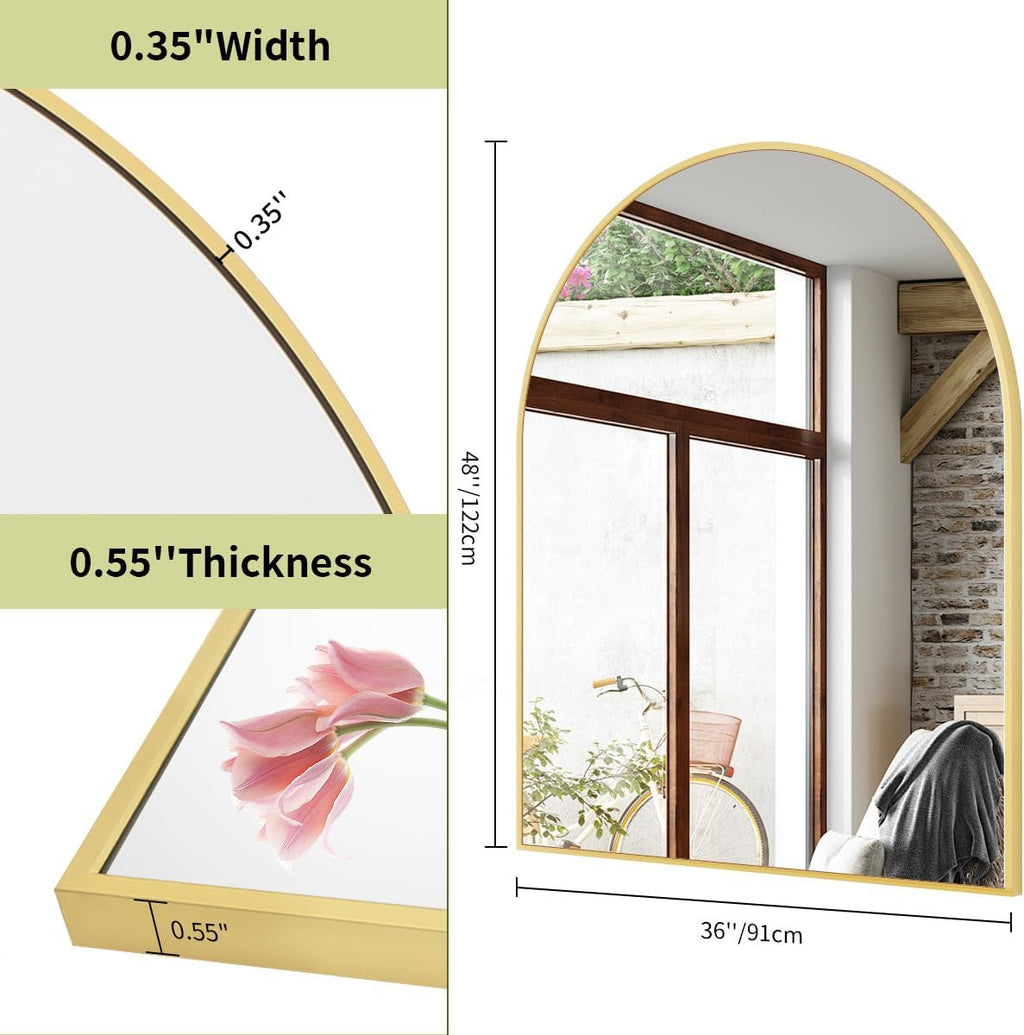 BEAUTYPEAK 36"x48" Arch Bathroom Mirror, Wall Mounted Vanity Metal Frame Mirror for Bedroom, Entryway, Living Room, Gold