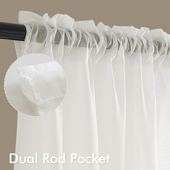 MIULEE Ivory Sheer Curtains 90 Inches Long 4 Panels 54 x 90 Inches | Light - Image 3