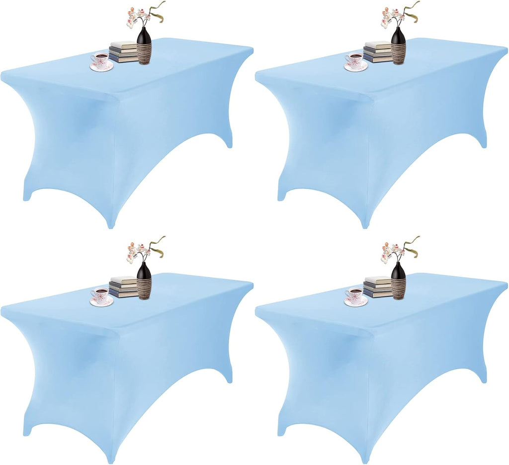 4Pack Spandex Waterproof Table Covers 6ft，Spandex 6ft Waterproof Table Cover for Party,Wedding, Banquet, and Events(Blue Mist)