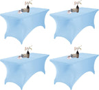 4Pack Spandex Waterproof Table Covers 6ft，Spandex 6ft Waterproof Table Cover for Party,Wedding, Banquet, and Events(Blue Mist)