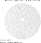 30inch White Christmas Tree Skirt Tree Carpet Blanket, Soft 2.5ft Xmas Christmas Tree Blanket with Silver Snowflake White Faux Fur Carpet for Christmas Holidays Decoration Party
