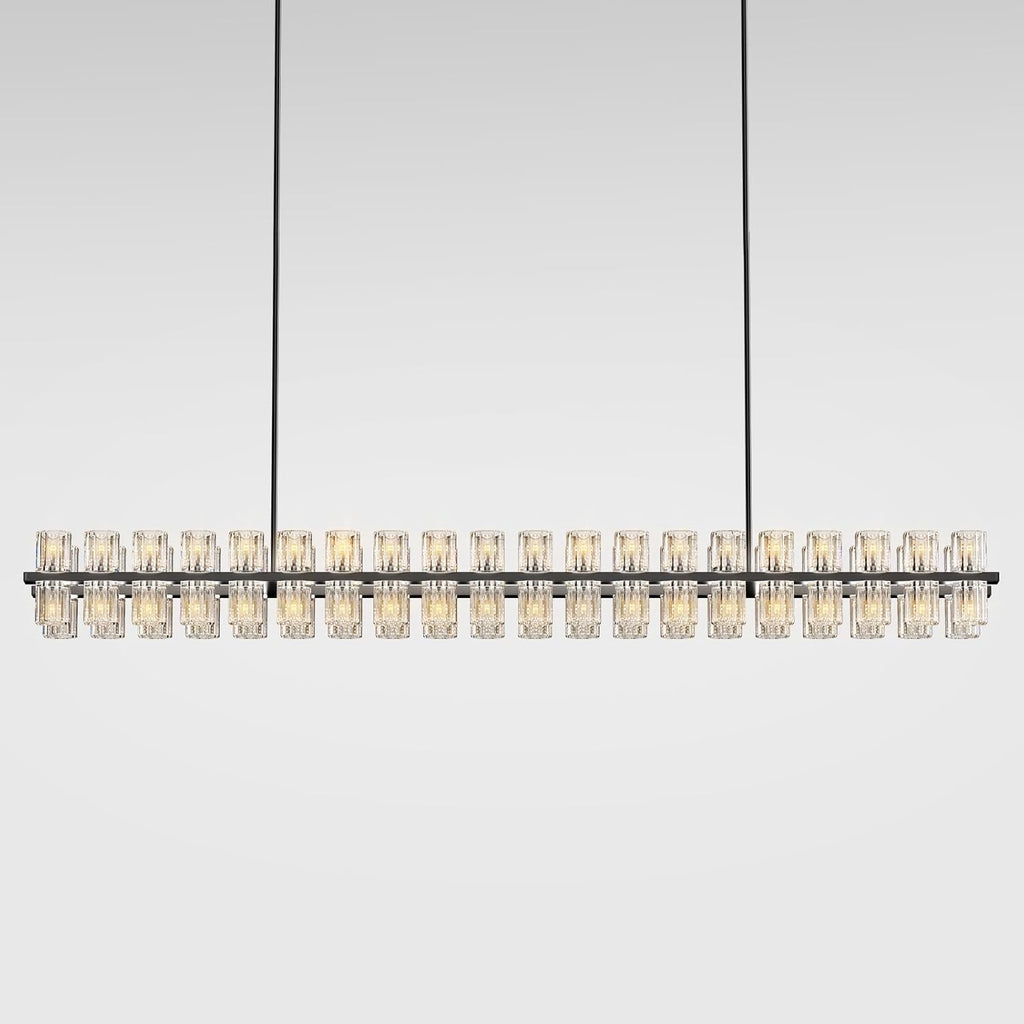 Crystal Black Rectangular Chandelier Light Fixture,72 in Large Dining Room Chandelier Over Table,Modern Chandeliers for Living Room,Arcachon Chandeliers,Kitchen Island,Includes 80xG4 Bulbs