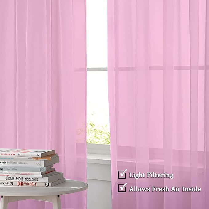 Pink Sheer Curtains 90 Inch Length, Elegant Soft Sheer Curtains - Image 2