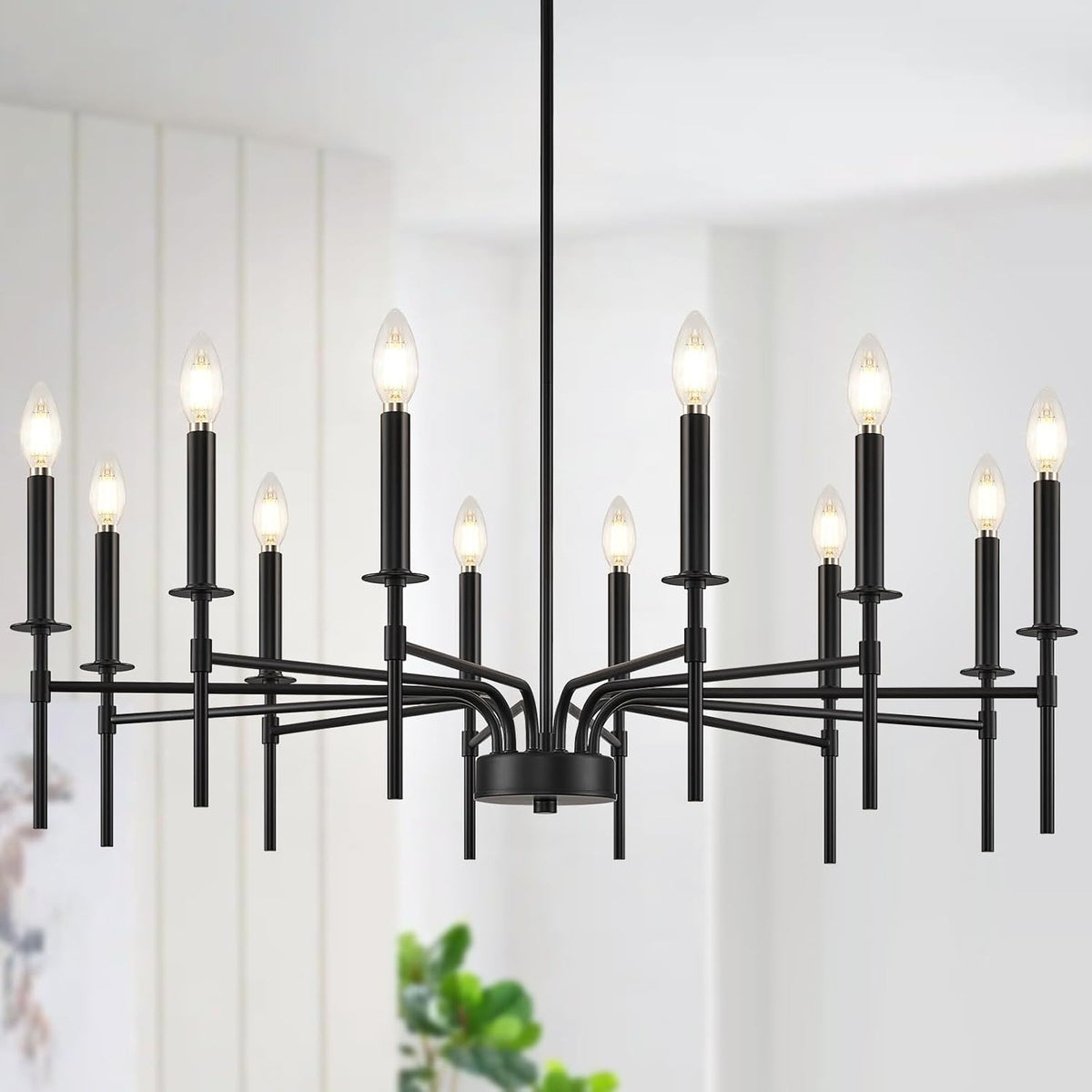 12 Light Black Chandelier Light Fixture, Modern Farmhouse Chandeliers for Dining Room Light Fixture, Metal Candle Pendant Chandelier for Foyer Entryway Stairs Living Room Bedroom Kitchen