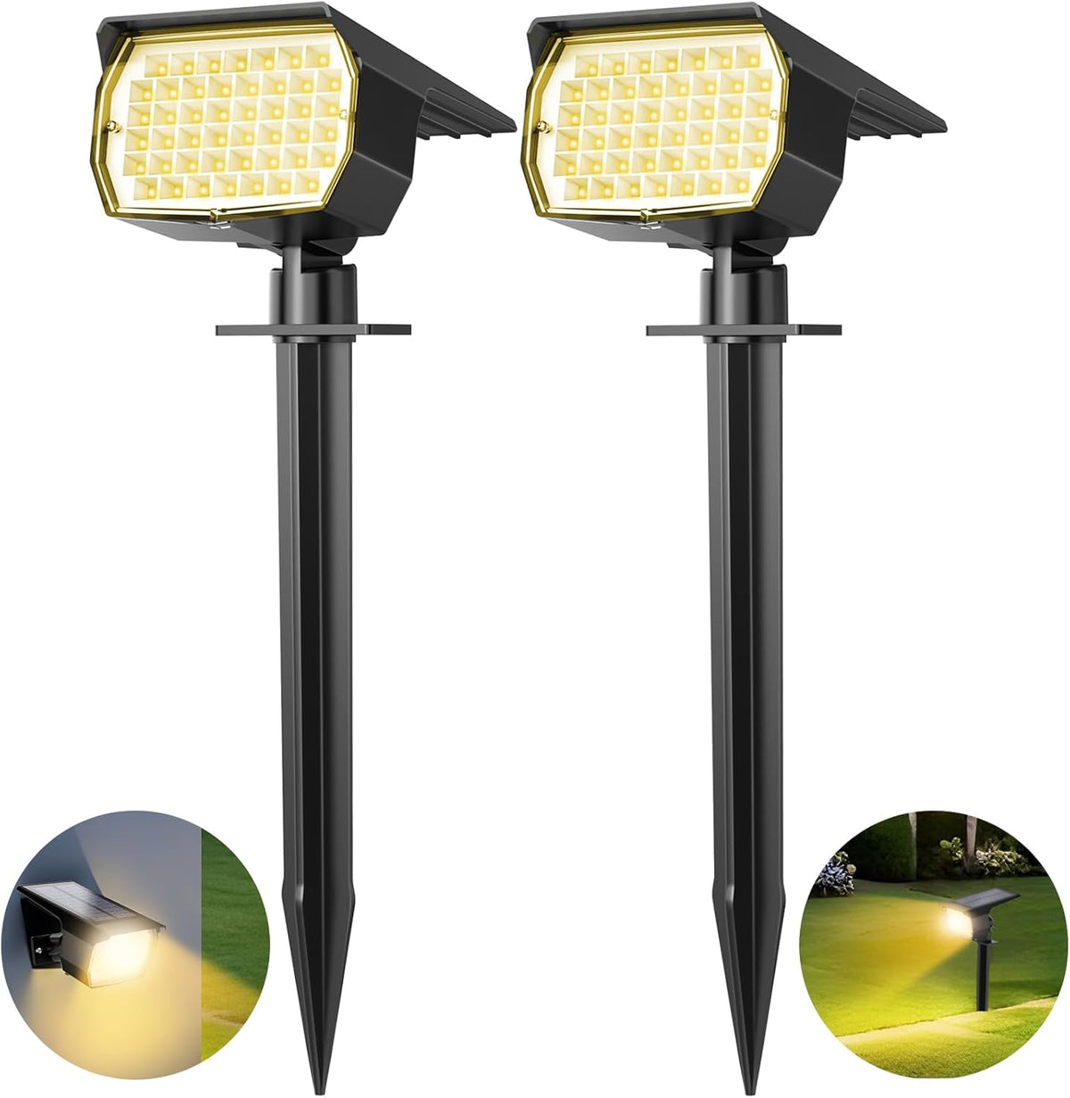 Solar Spot Lights Outdoor 2 Pack, [46 LED/3 Modes] Solar Landscape Spotlights Waterproof, 2-in-1 Auto On/Off Solar Powered Lights for Outside Yard Garden Wall Pathway(Warm White)