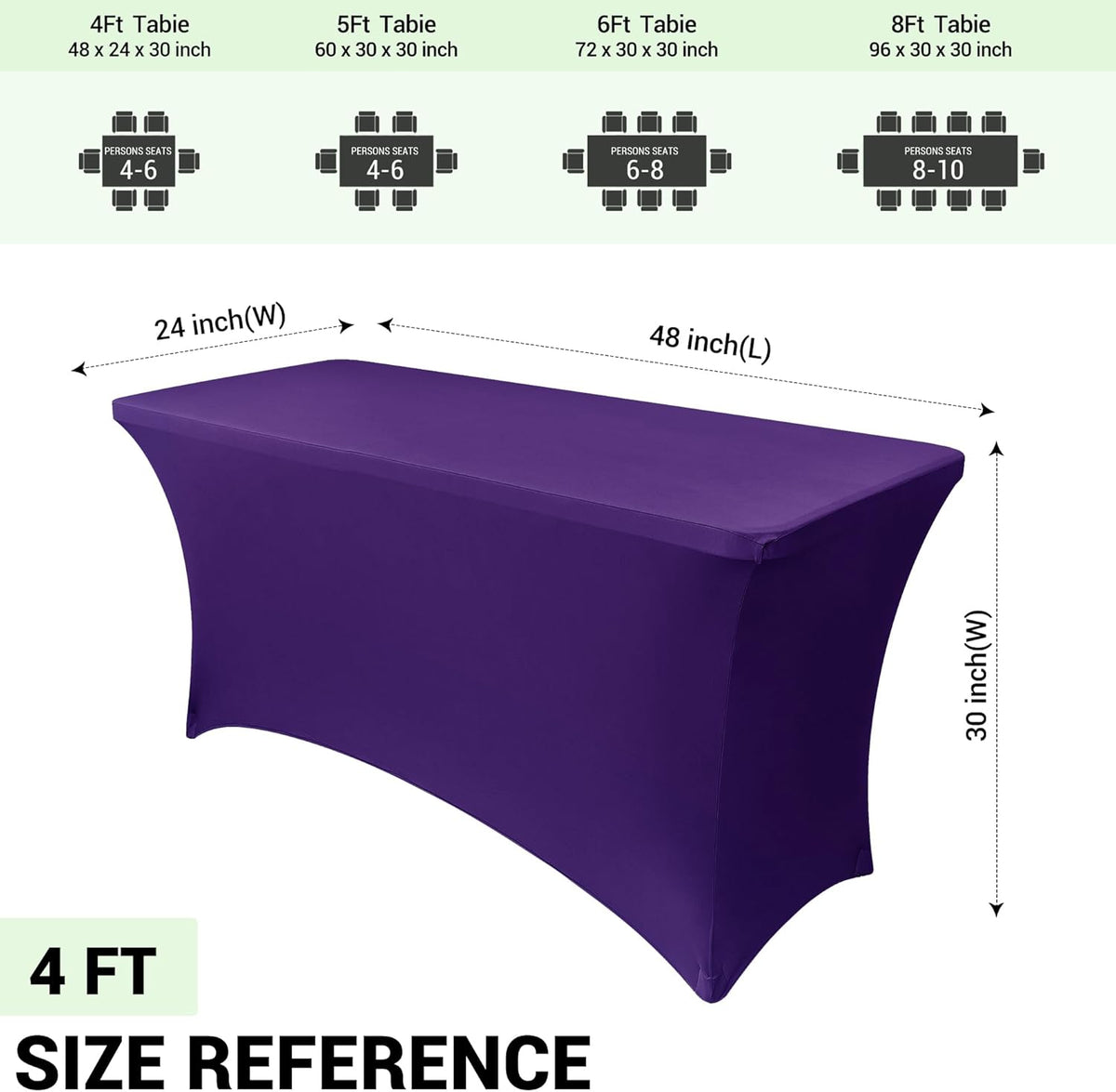 Obstal 4ft Stretch Spandex Table Cover for Standard Folding Tables - Universal Rectangular Fitted Tablecloth Protector for Wedding, Banquet and Party,Dark Purple