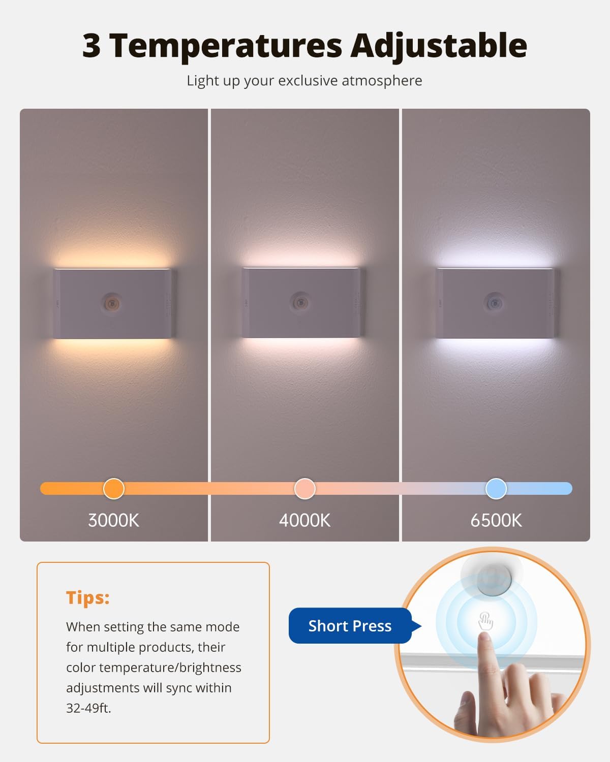 wowatt Rechargeable Motion Sensor Stair Light, White Night Lights with Magnetic Mount, Dimmable Stair Lights Indoor for Stairway, Hallway, Kitchen, Bathroom(6 Packs)