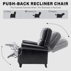 UIXE Pushback Recliner Chair, PU Leather Armchair Push Back Accent Chair for Living Room, Rivet Trim Club Chair Home Theater Overstuffed Single Sofa Bedroom Reading Seat - Black