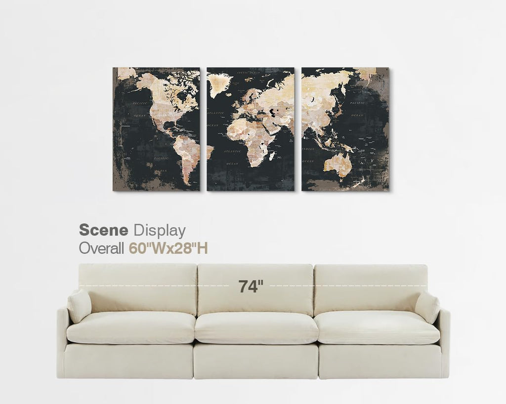 Bedroom Wall Decor Black Wall Art for Living Room Pictures Office Decor for Men World Map for Wall Inspirational Canvas Paintings Framed Artwork