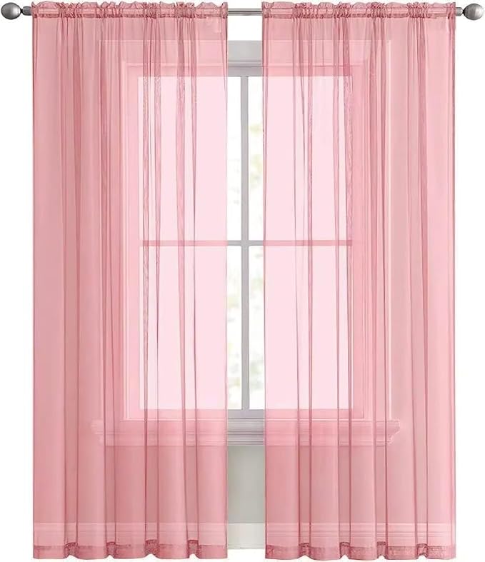 SpaceDresser Sheer Blush Curtains 4 Panels Rod Pocket Semi-Sheer Curtain 84 - Image 8