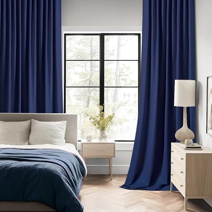 MIULEE Navy Blue Back Tab Blackout Curtains 52x120 Inch Long 2 Panels Set | Rod - Image 2