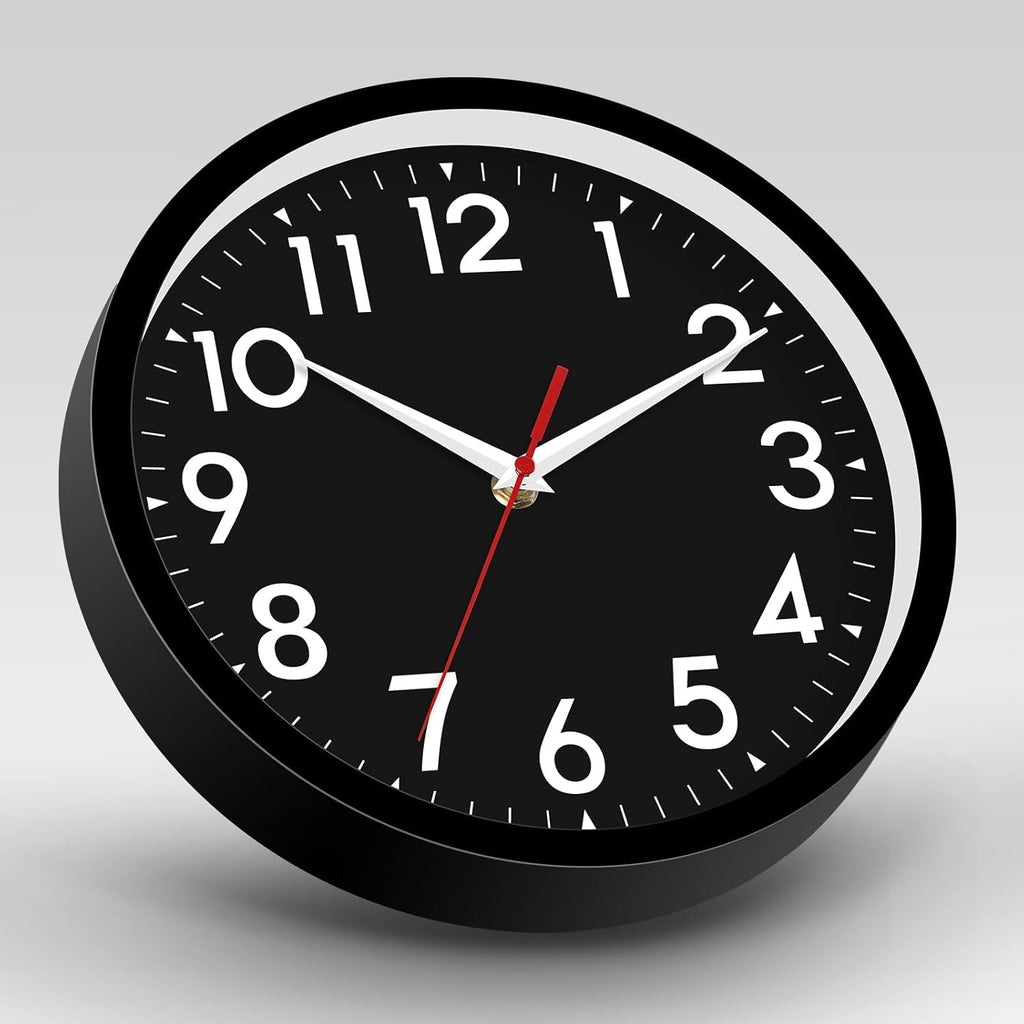Wall Clock Small Analog 8 Inch Silent Non Ticking Battery Operated Modern Simple Decorative for Kitchen Office Bedroom Bathroom Living Room