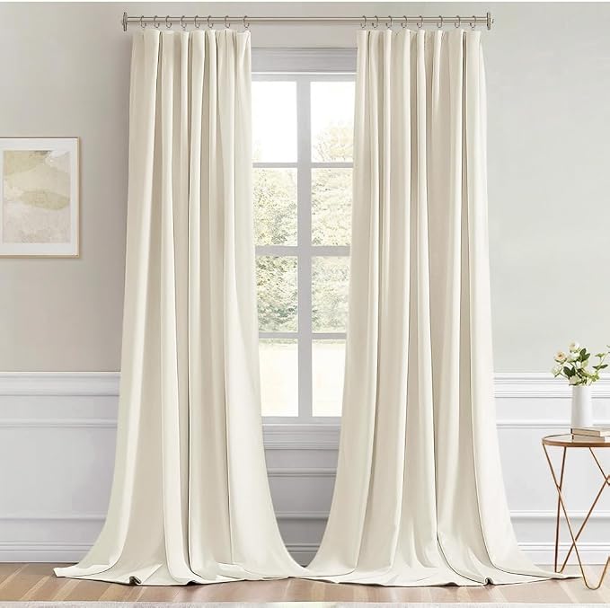 MIULEE Beige White Back Tab Blackout Curtains 52x96 Inch Long 2 Panels Set | - Image 9