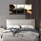 TUMOVO Wall Art for Living Room Gray Sports Car at Sunset Office Wall Decor Canvas Prints 3 Pieces Hypercar Supercar Modern Artwork for Men Boys Bedroom Bathroom Framed Ready to Hang, 36" Wx16 H