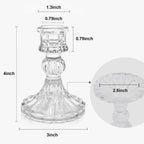 12 Pack Glass Candlestick Holders- Clear Taper Stripe Candle Holders for Candlesticks, 4" H Taper Candle Holders Small Centerpiece for Wedding, Festival, Party & Windowsill Decor