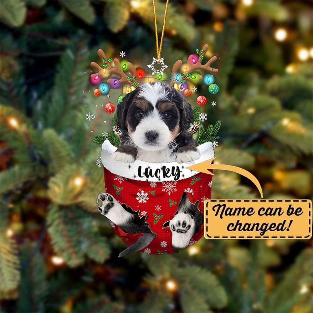 Bernedoodle Dog Christmas Ornament, Bernedoodle in Snow Pocket Christmas Tree Ornament, Dog Lovers Gift Idea Xmas Decor, Christmas Decorations for Tree, Christmas Ornament Gift for Dog Lovers