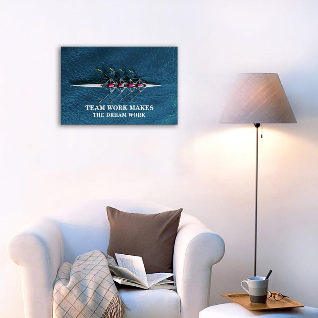 Inspirational Wall Art Success Team Work Makes The Dream Work Motivational Poster Quotes Prints on Canvas Wall Decor for Living Room Bedroom Office Home Decor Framed Ready to Hang[12" W X 18" H]