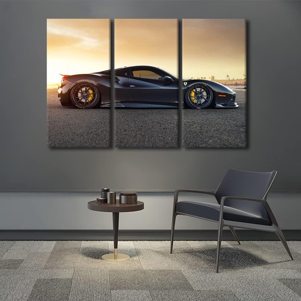 TUMOVO Supercar Wall Art for Men Boys Bedroom Speedy Car Canvas Art Wall Decor Black Sports Car Modern Wall Art Pictures for Living Room Artwork Paintings Giclee Framed Ready to Hang, 60" Wx40 H