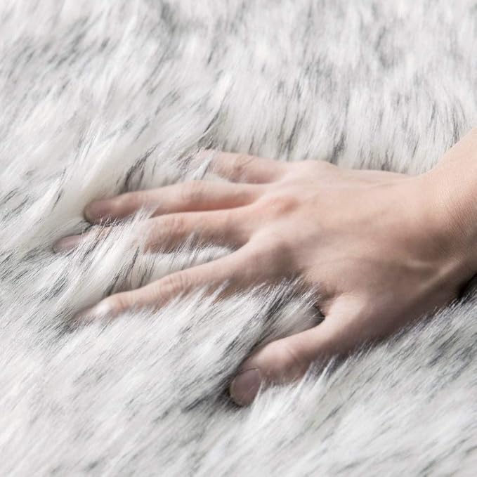 MIULEE Fluffy Area Rug 3x5 ft Faux Fur Sheepskin Rug Gradient Grey | Luxury - Image 4