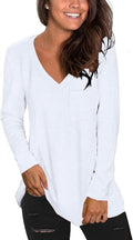 Tobrief Women's Long Sleeve V-Neck Shirts Fall Graphic Tees Loose Casual T-Shirt