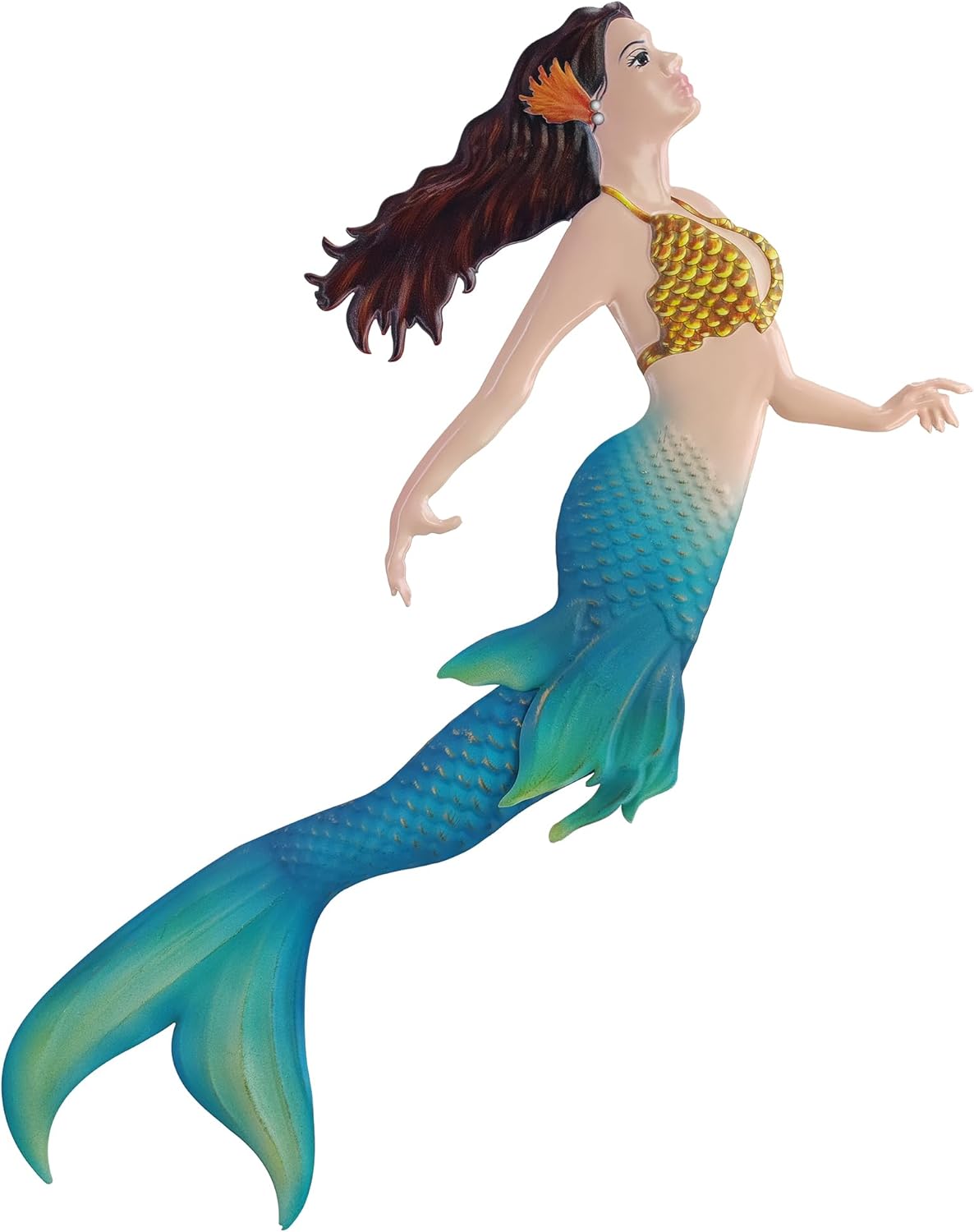 John's Studio Metal Mermaid Sea Wall Decor Outdoor Garden Hanging Art Sculptures Home Ocean Theme Decorations for Kitchen Bathroom and Pool - 14.9Inches