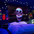 ADDWel Blacklight Skull Tapestry, Black Psychedelic Tapestry Glow In The Dark, UV Reactive Black Light Tapestries Posters Wall Hanging for Room Decor(50 * 60inches)