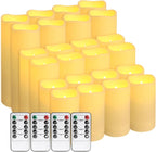 Set of 24 Waterproof Outdoor Flameless Candles,Realistic LED Candles with 4 Remote and Timer,(H 4" 5" 6" x D 2.2"),for Halloween Wedding Festival Decor.